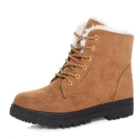 Lace Up Fleece Sneakers Boots (Color: Brown, size: 7)