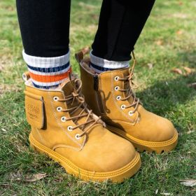 Boys' Fashionable And Cool Boots With Fleece Lining, Zipper, Comfortable And Non-slip, Suitable For Indoor And Outdoor Travel In Autumn And Winter. (Color: Yellow, size: 33)