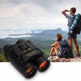 Binoculars 30x60 Zoom Travel Compact Folding Telescope Hunting Day Night Outdoor Small Pocket Binoculars Compact Adults (Color: Black)